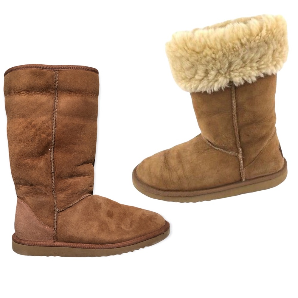 Wear 2 Ways Chestnut UGG Suede Fur-Lined Mid-Calf Boots Size Women’s 6 Twinface
